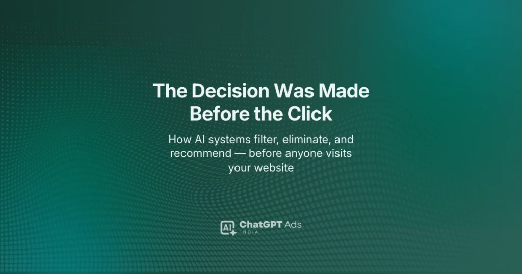 AI decision funnel diagram showing how brands are filtered before a user clicks — ChatGPT Ads India