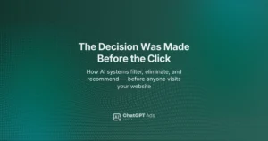 AI decision funnel diagram showing how brands are filtered before a user clicks — ChatGPT Ads India