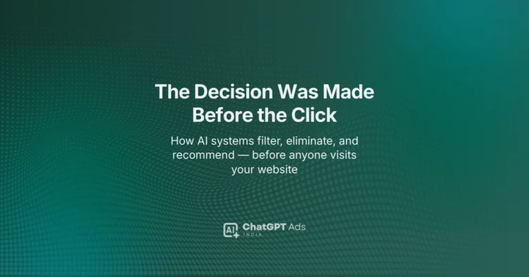 AI decision funnel diagram showing how brands are filtered before a user clicks — ChatGPT Ads India
